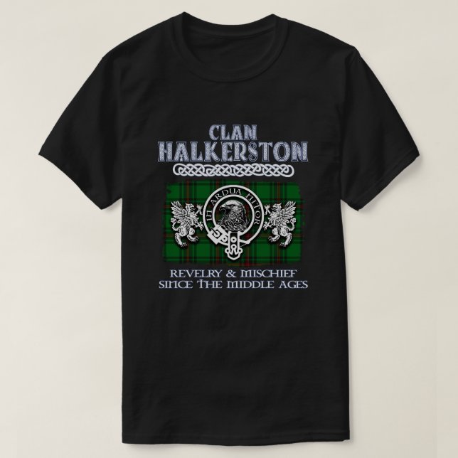 Camiseta Clan Halkerston crest clãs escoceses surn (Frente do Design)