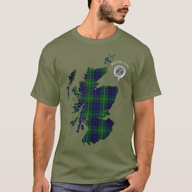Camiseta Clan Hamilton caçando mapa do Tartan & Crest (Frente)