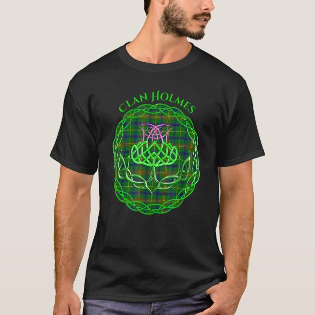 Camiseta Clan Holmes Scottish Tartan Celtic Thistle (Frente)