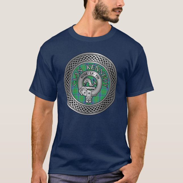 Camiseta Clan Kennedy Crest e Tartan Knot (Frente)