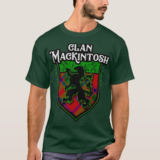 Camiseta Clan MacKintosh Surname Scottish Tartan Lion (Frente)