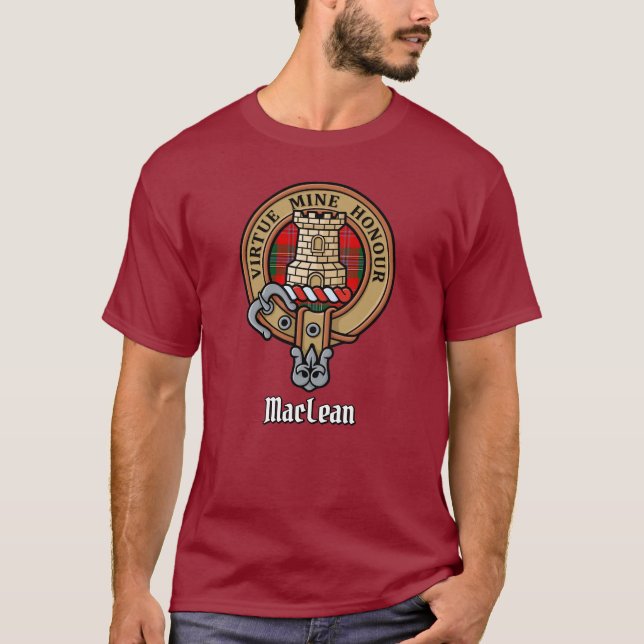 Camiseta Clan MacLean Crest sobre Tartan (Frente)