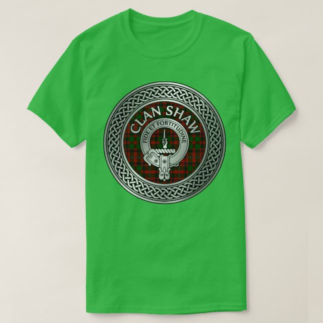 Camiseta Clan Shaw Crest Tartan Knot (Frente do Design)