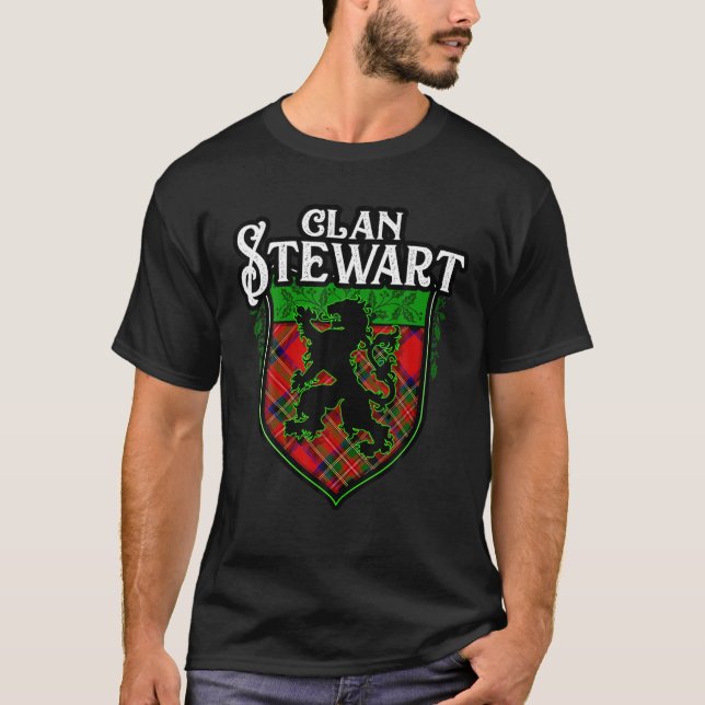 Camiseta Clan Stewart Surname Scottish Tartan Lion Rampant (Frente)