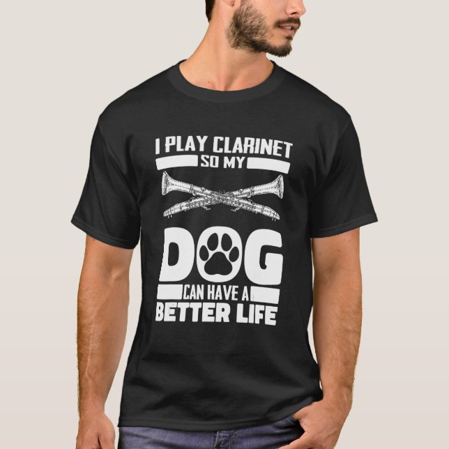 Camiseta Clarinet Dog - Woodwind Instrument Clarinetist (Frente)