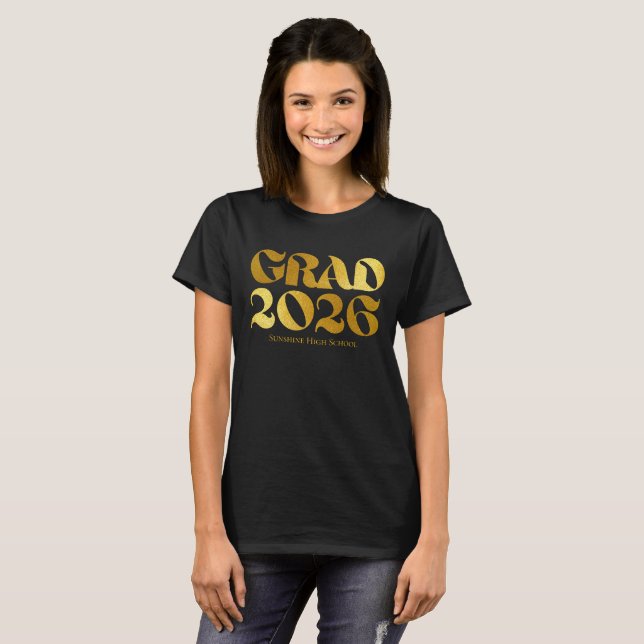 Camiseta Class of 2026 2 Black and Gold Typography (Frente Completa)