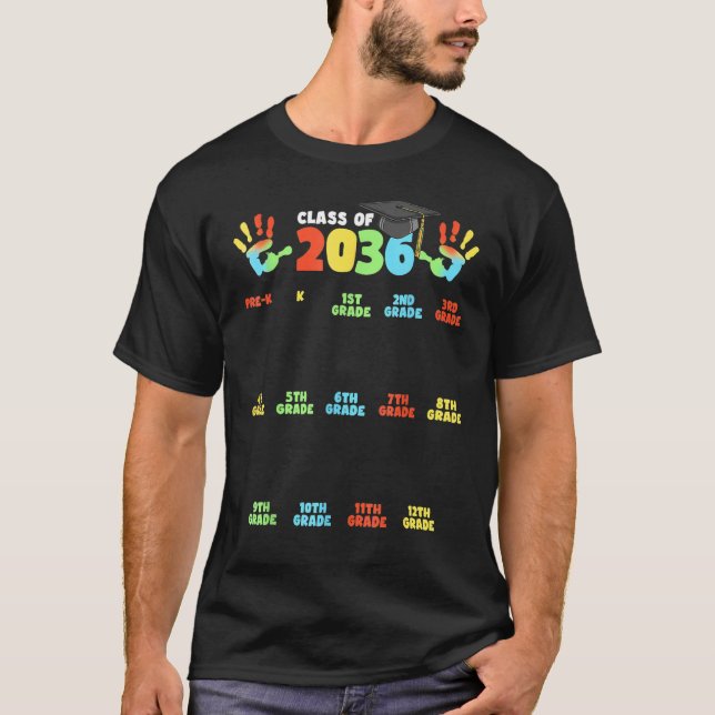 Camiseta Class Of 2036 Back To School Handprint Pre K To 12 (Frente)
