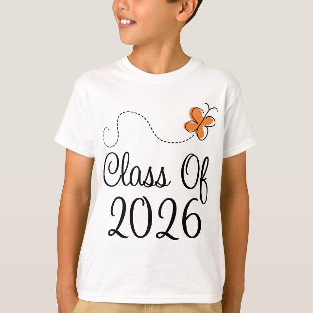 Camiseta Classe alaranjada da borboleta de 2026 (Frente)