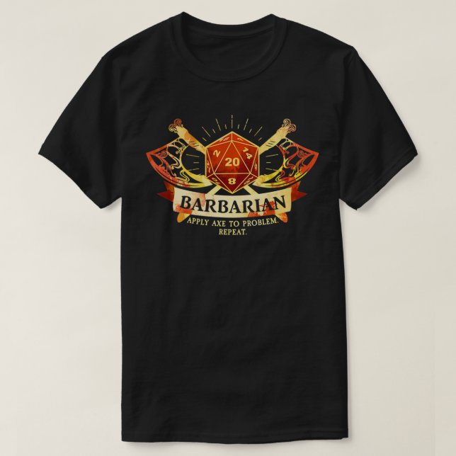 Camiseta Classe bárbaro D20 Tabletop Dungeons RPG Dragon (Frente do Design)