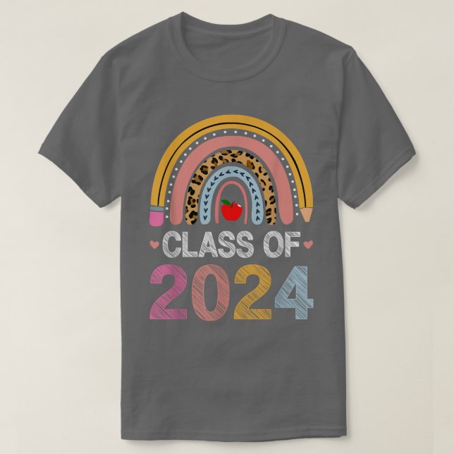 Camiseta Classe De 2024 Formando-Leopardo-Arco-Íris PréK Ki (Frente do Design)