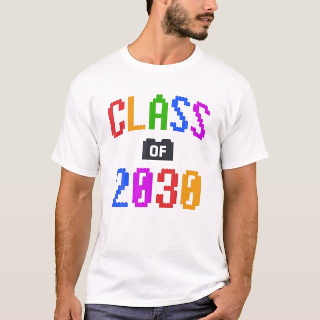 Camiseta CLASSE De 2030 Crianças Bricks Toy Quarto Grau Esc (Frente)