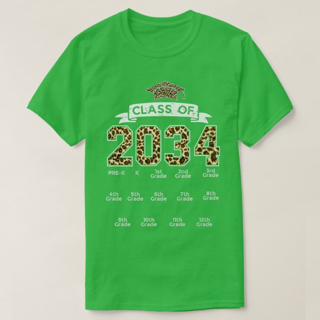Camiseta Classe de 2034 Crescer comigo Leopard préK (Frente do Design)