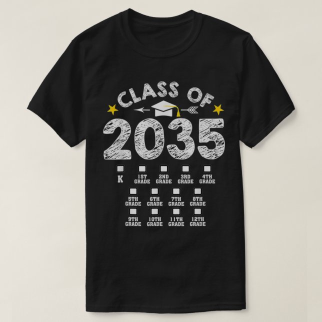 Camiseta Classe De 2035 Cresce Com A Graduação Da Checklist (Frente do Design)