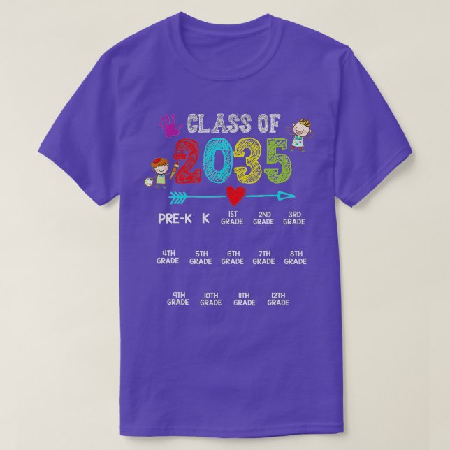 Camiseta Classe de 2035 Cresce com o 12 de préK para impres (Frente do Design)