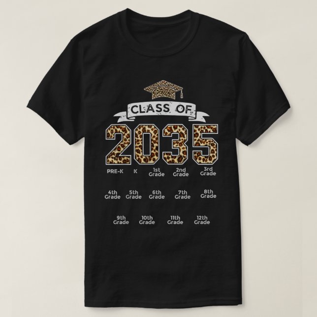 Camiseta Classe de 2035 Crescer comigo Leopard préK (Frente do Design)