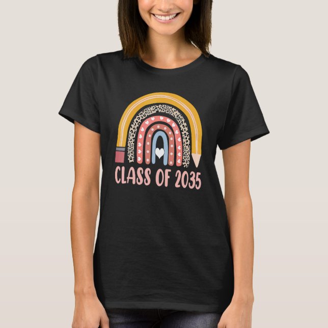 Camiseta Classe De 2035 Rainbow Leopard Pre K Cresce Comigo (Frente)