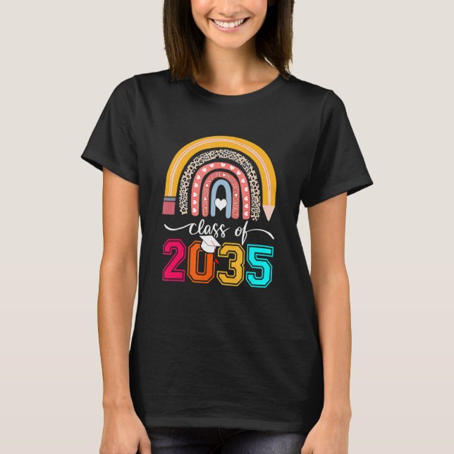 Camiseta Classe De 2035 Rainbow Leopard Pre K Cresce Comigo (Frente)