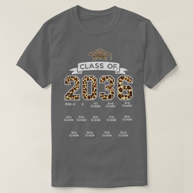 Camiseta Classe de 2036 Crescer comigo Leopard préK (Frente do Design)