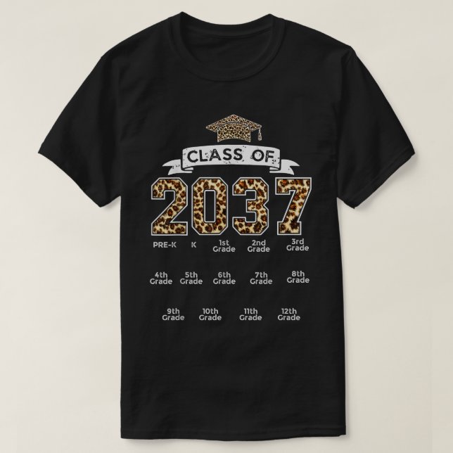 Camiseta Classe de 2037 Crescer comigo Leopard préK (Frente do Design)