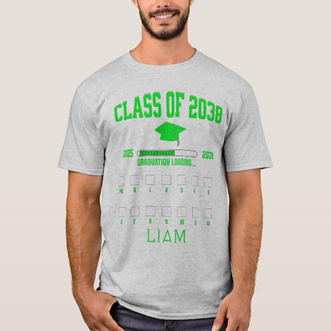 Camiseta Classe de 2038 PK-12 Primeiro Dia da Escola Verde (Frente)