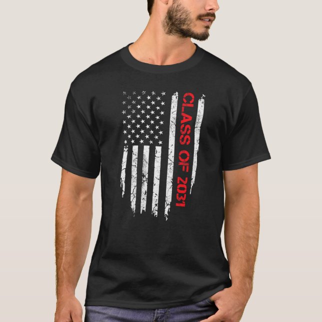 Camiseta Classe De mais velho De Graduação Patriótica Ameri (Frente)