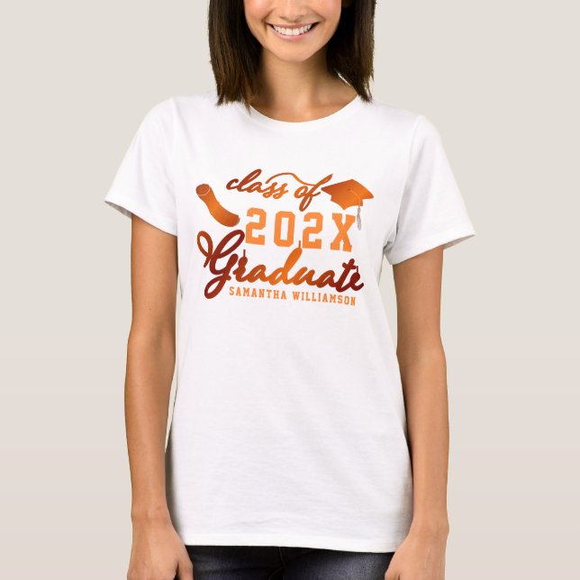 Camiseta Classe Personalizada de Graduação Laranja de Forma (Frente)