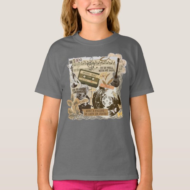 Camiseta Classic Christian Hymns Songs Music Collage (Frente)