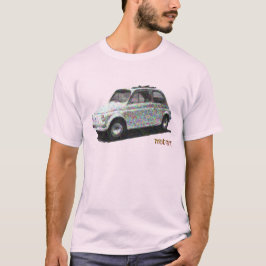 Camiseta Classic Fiat 500 em branco em rosa claro