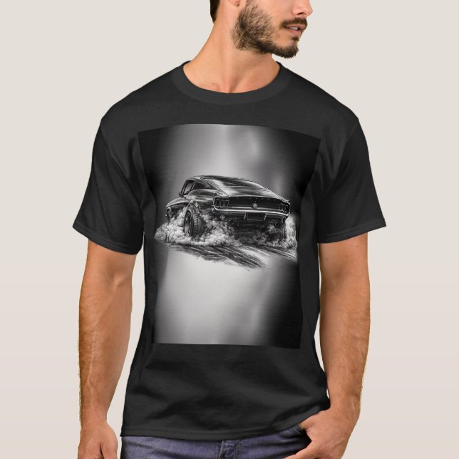 Camiseta Classic Muscle Car Burnout Black & White  (Frente)