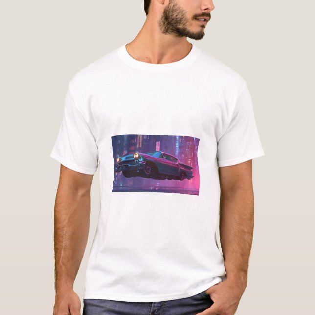Camiseta Classic Neon Noir Car in a Futuristic Night (Frente)
