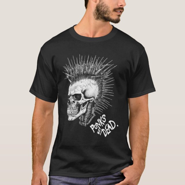 Camiseta Classic Punk Rock Skull Punks Not Dead (Frente)