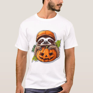 Camiseta Clássica Adesivo de Preguiça de Halloween