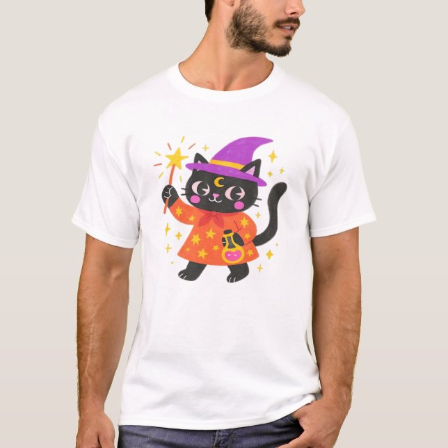 Camiseta Clássica Bruxa Kitty Celestial Brilhante (Frente)