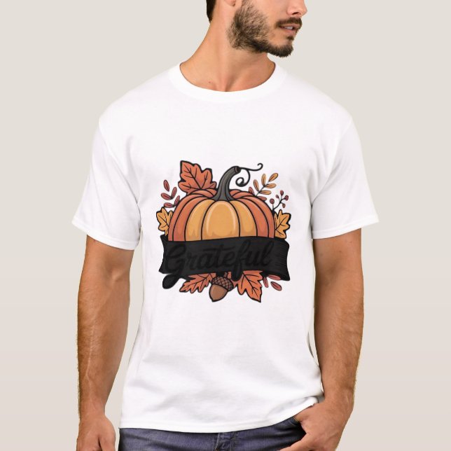 Camiseta Clássica com Design de Folhas de Outono d (Frente)