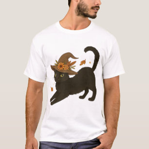 Camiseta Clássica de Gato Preto Esticado � Outono 