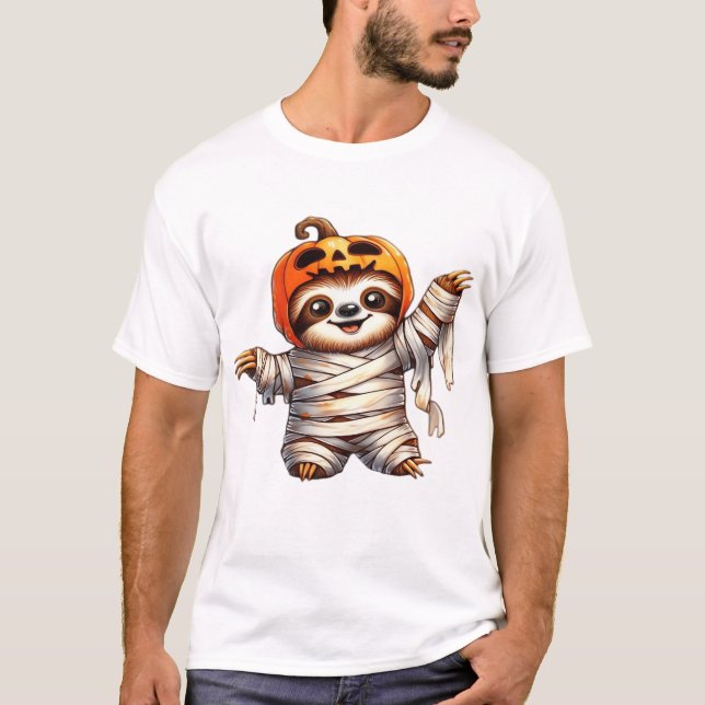 Camiseta Clássica de Halloween da Múmia de Preguiç (Frente)