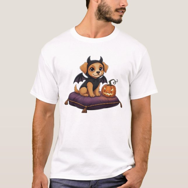 Camiseta Clássica de Halloween de Cachorrinho (Frente)