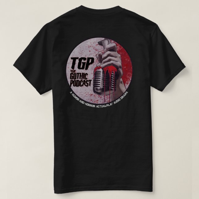 Camiseta Clássica de Podcast Gótico com Logotipo D (Verso do Design)