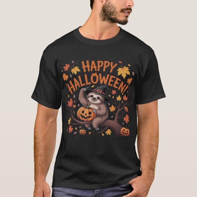 Camiseta Clássica do Dia das Bruxas da Preguiça (Frente)