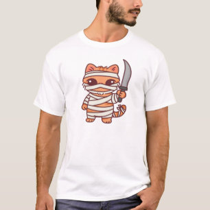 Camiseta Clássica do Gato Múmia de Halloween Kawai
