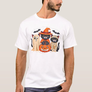 Camiseta Clássica Gato Abóbora Fantasma Fofo de Ha