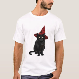 Camiseta Clássica Gato Preto Místico com Chapéu Ve