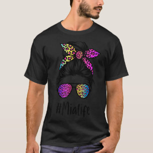Camiseta Clássica Mia vida Messy Bun Rainbow Leopard da Mãe