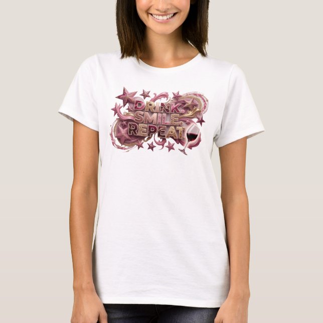 Camiseta Clássica Rosa BEBER SORRIR REPETIR (Frente)