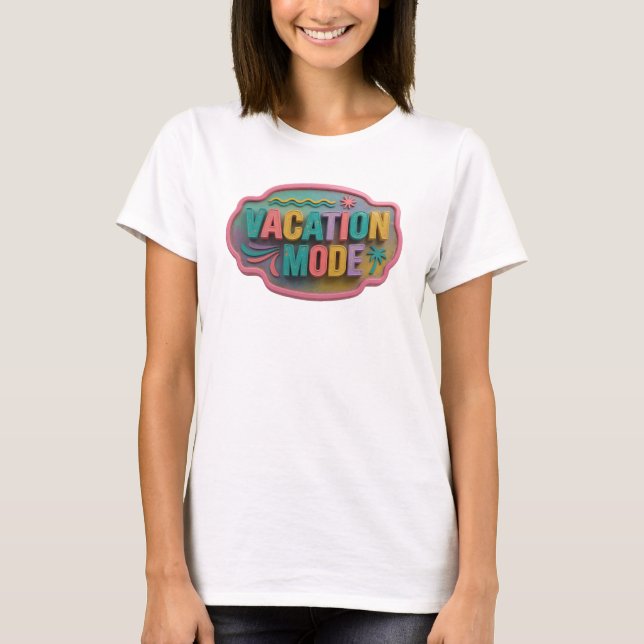 Camiseta Clássica Teal MODO FÉRIAS Slogan (Frente)