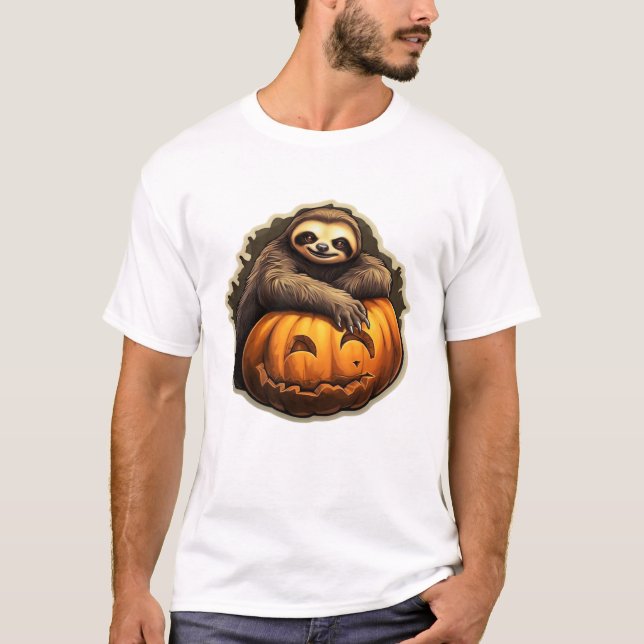 Camiseta Clássica tema preguiça halloween (Frente)