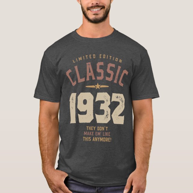 Camiseta Clássico 1932 - 90 de aniversário Retro Vintage (Frente)