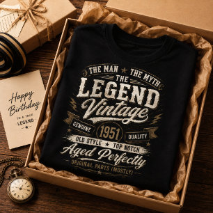 Camiseta Clássico 1951 Envelhecido Perfeitamente Desgastado