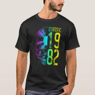 Camiseta Clássico 1982 Vintage Vinyl Record Gótica Skull Lp