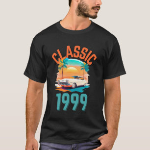 Camiseta Clássico 1999 com Carro, Palmeiras e Pôr do Sol